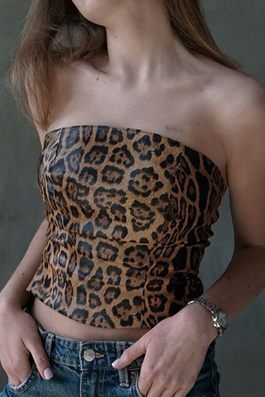 Leopard Print Strapless Corset Top