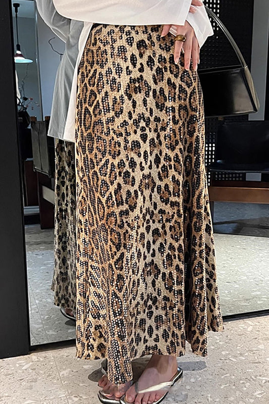 Leopard Sequin Maxi Skirt