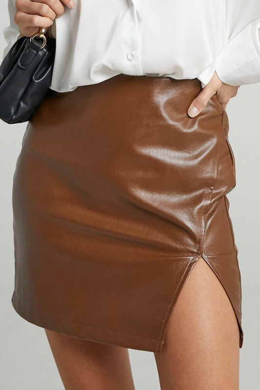 Sleek Faux Leather Mini Skirt with Side Slit