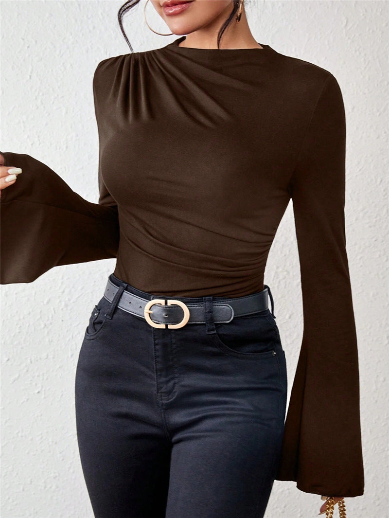 Ruched Long Sleeve Top with Flare Cuffs