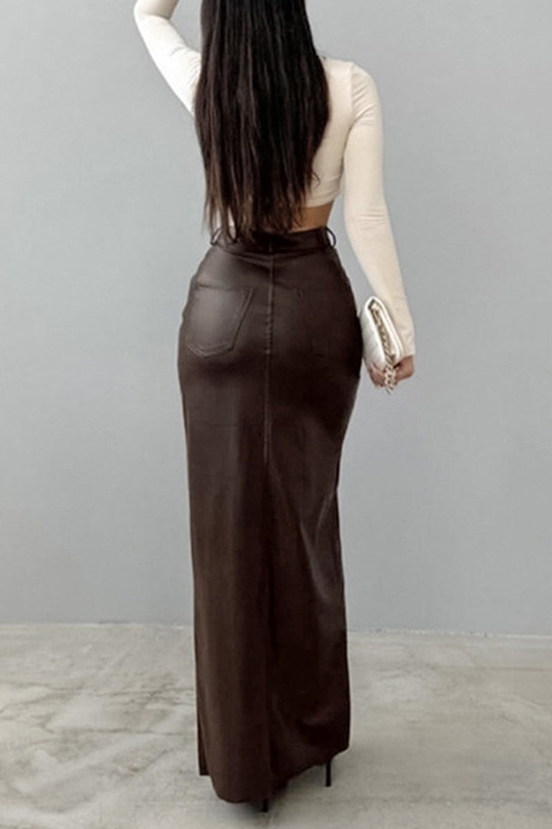 High-Slit Faux Leather Pencil Skirt