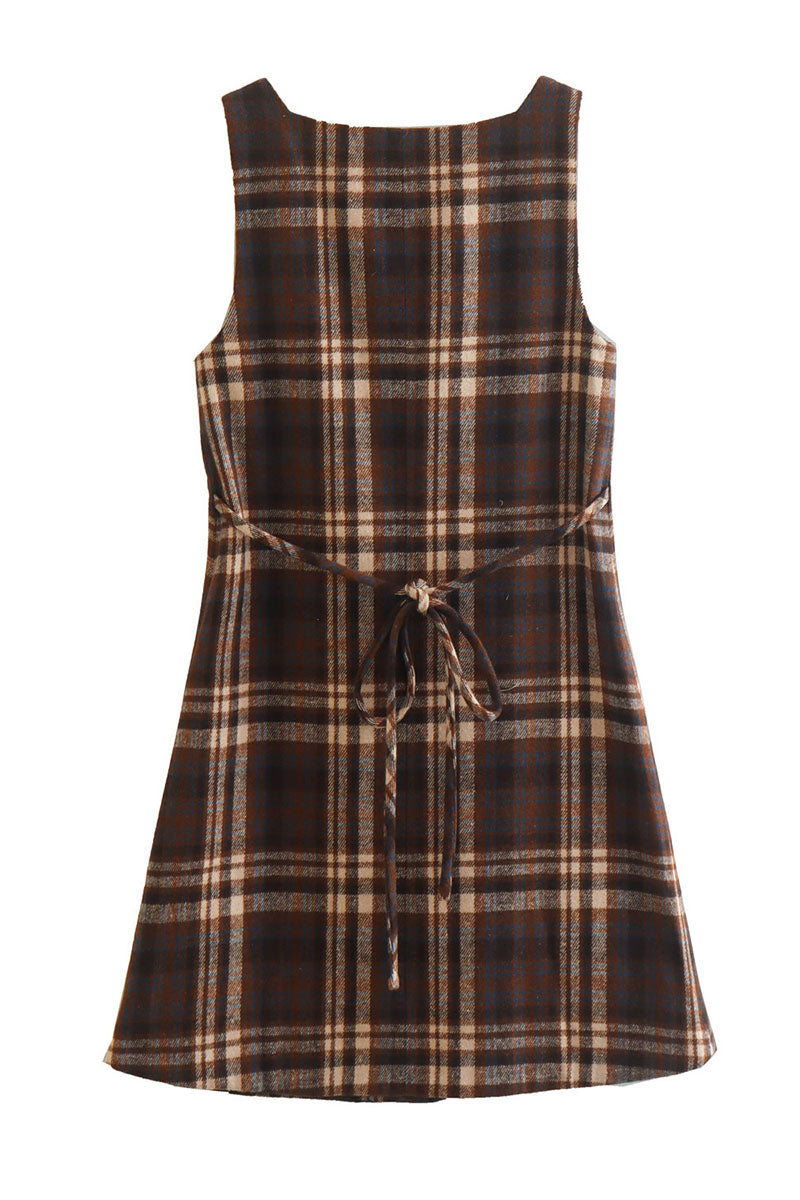 Plaid Button-Up Sleeveless Dress