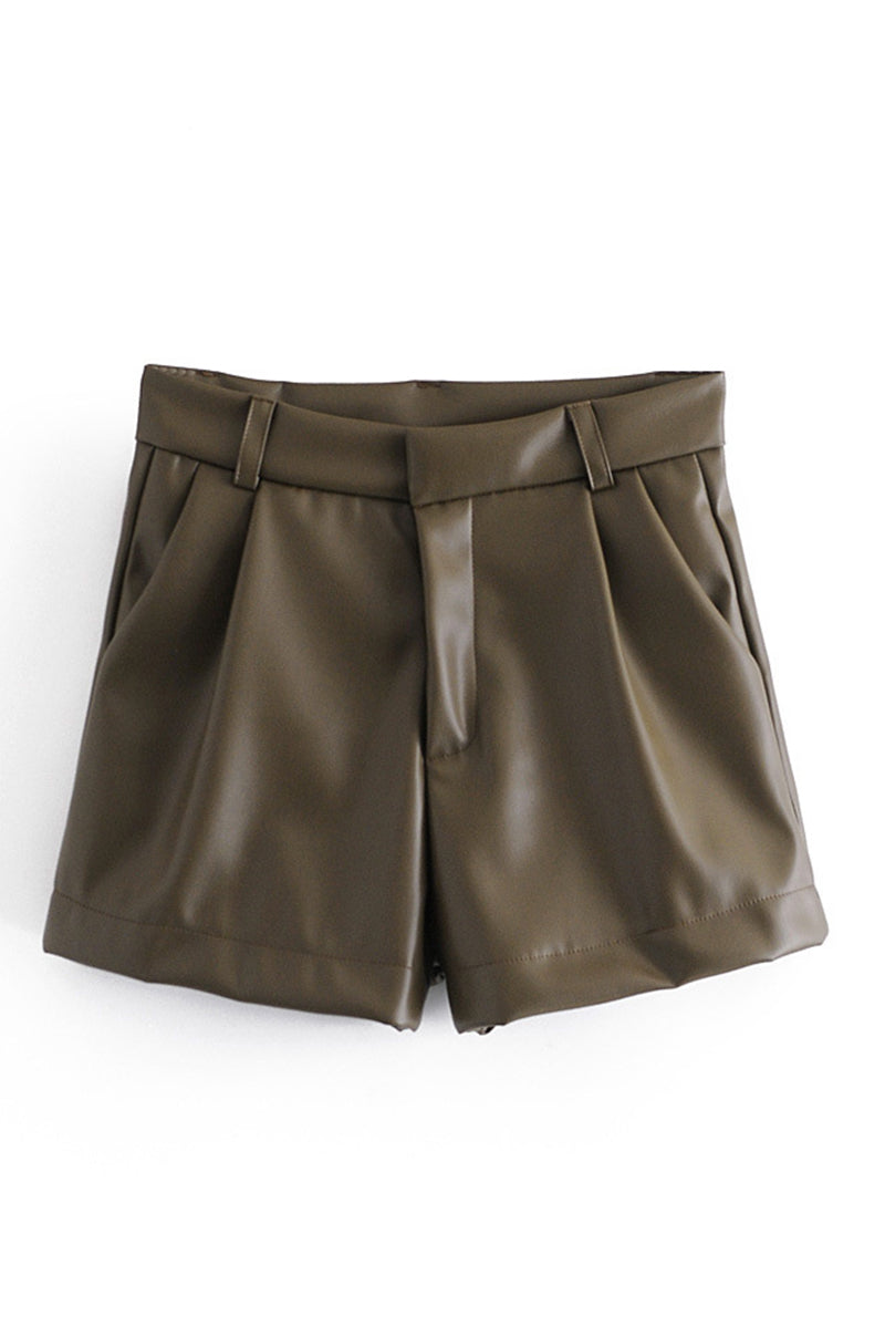 Pleated PU Leather Shorts