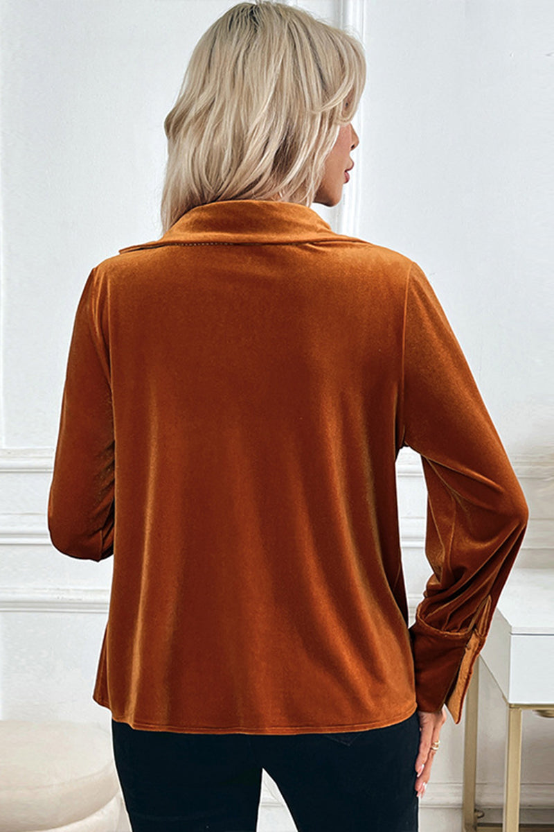 Velvet Draped Long-Sleeve Top