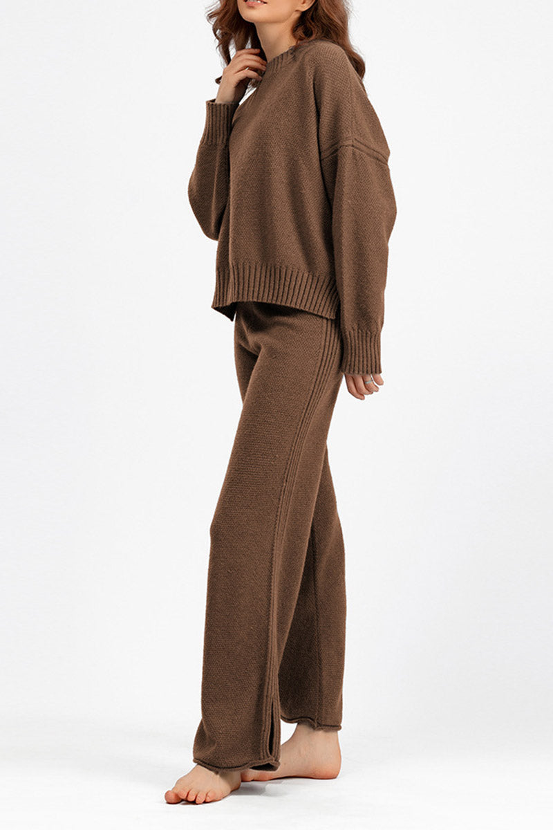 Relaxed Fit Sweater and Wide-Leg Pants Set