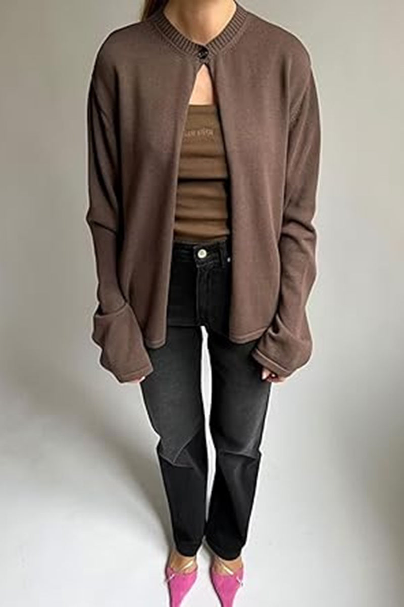 Single-Button Long Sleeve Cardigan