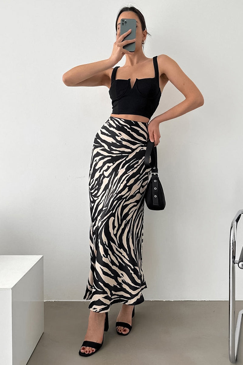 Zebra Print A-Line Maxi Skirt