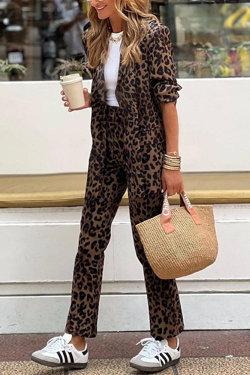 Leopard Print Blazer and Slim Fit Pants Set