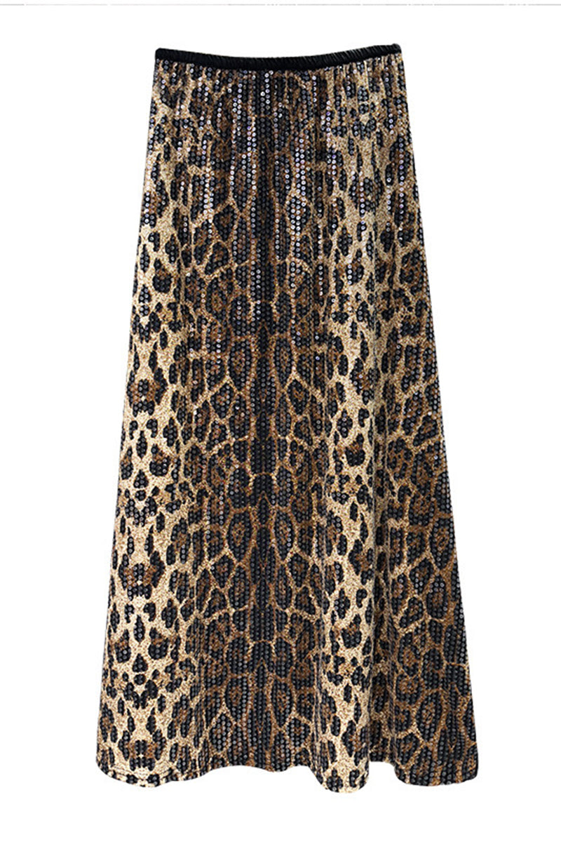 Leopard Sequin Maxi Skirt