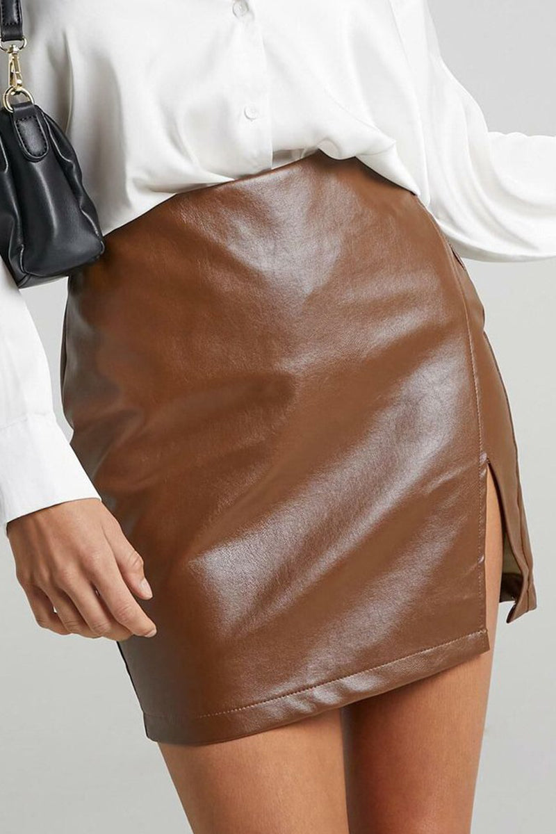 Sleek Faux Leather Mini Skirt with Side Slit