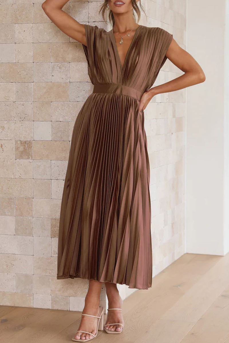 Pleated V-Neck Maxi Dress