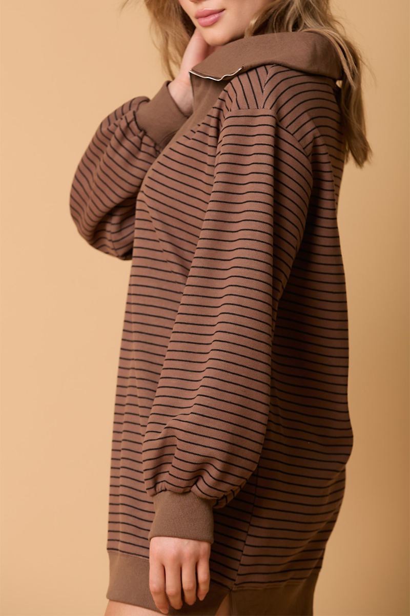 Hooded Striped Pullover Mini Dress