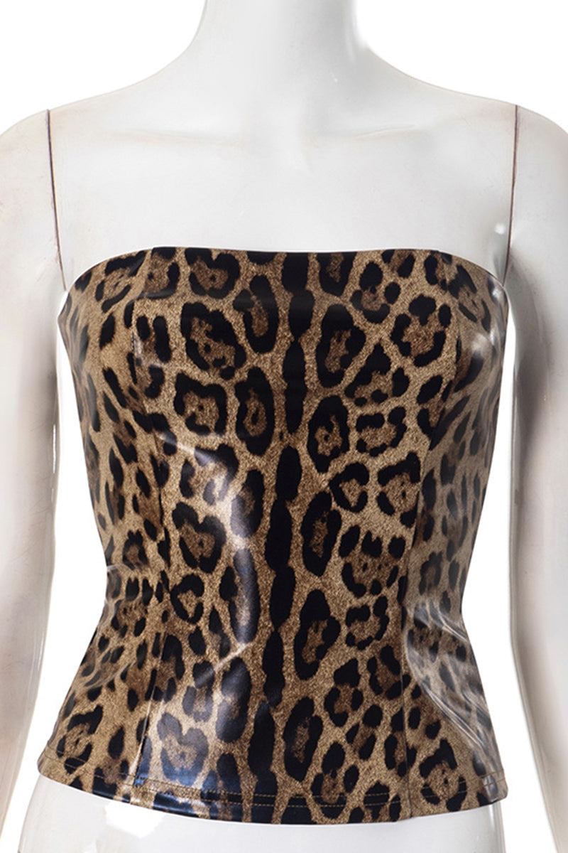 Leopard Print Strapless Corset Top