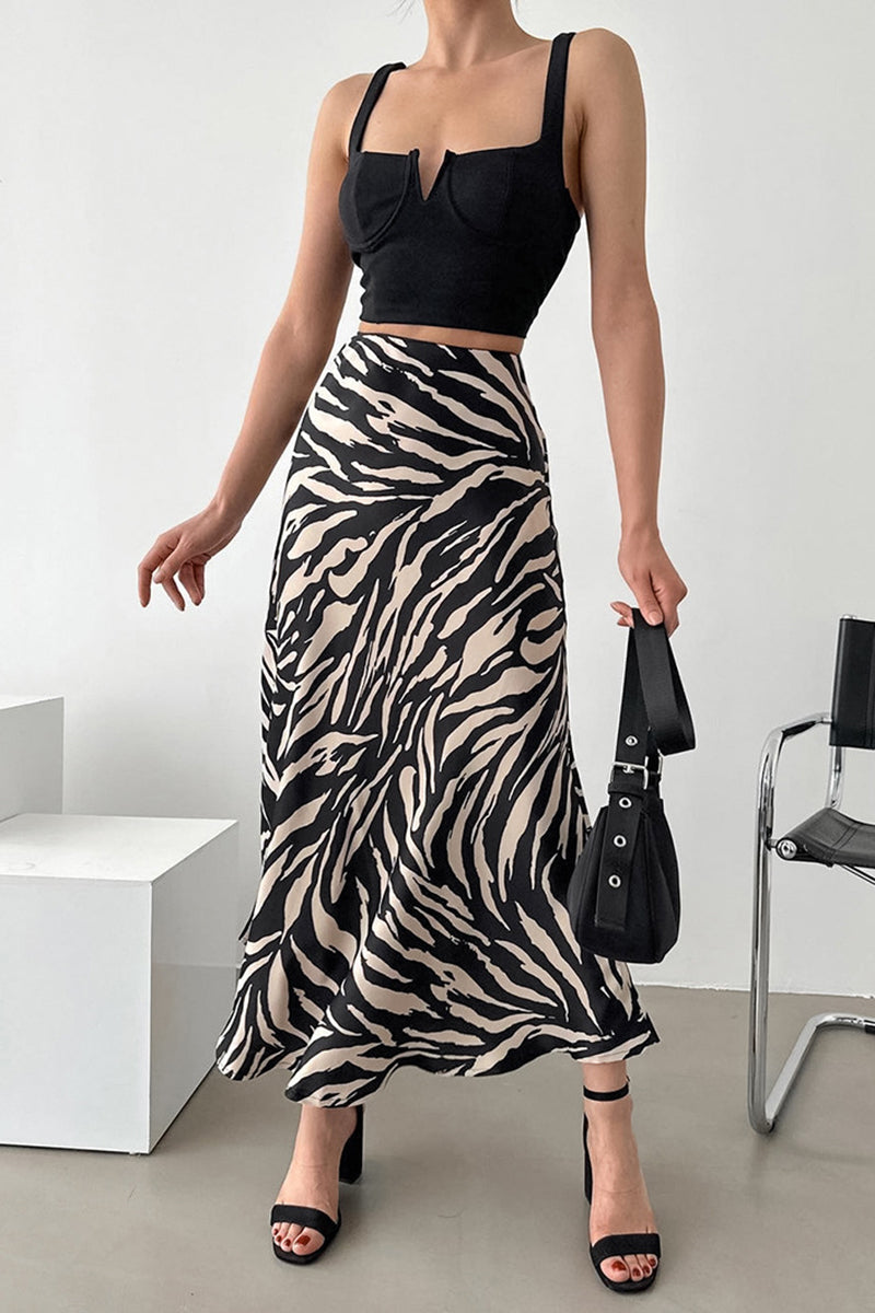 Zebra Print A-Line Maxi Skirt