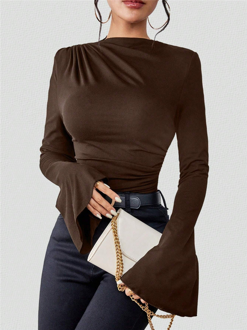 Ruched Long Sleeve Top with Flare Cuffs