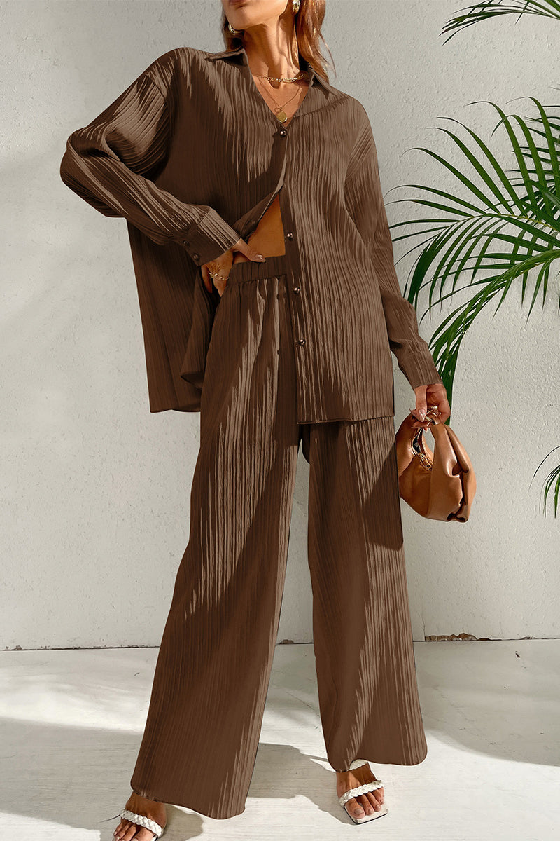 Pleated Shirt and Pants Set