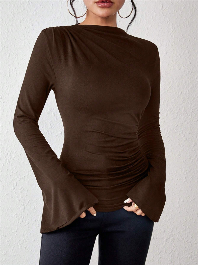 Ruched Long Sleeve Top with Flare Cuffs