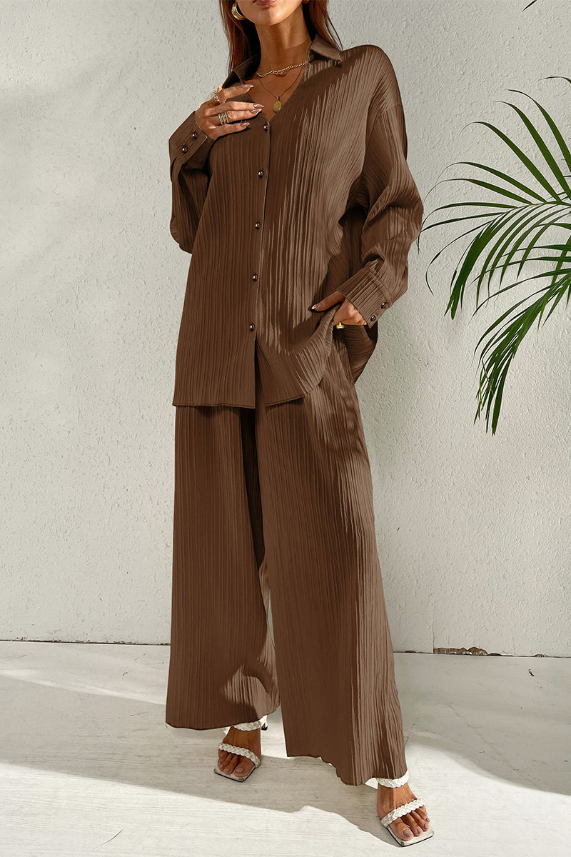 Pleated Shirt and Pants Set