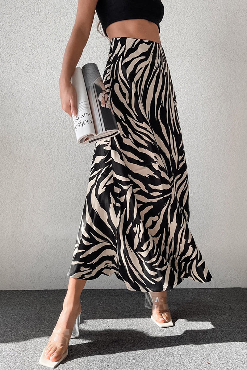 Zebra Print A-Line Maxi Skirt