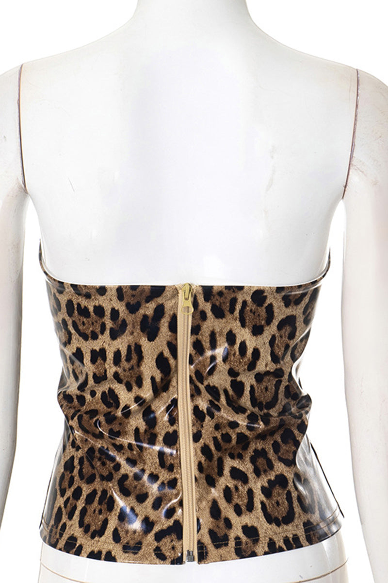 Leopard Print Strapless Corset Top