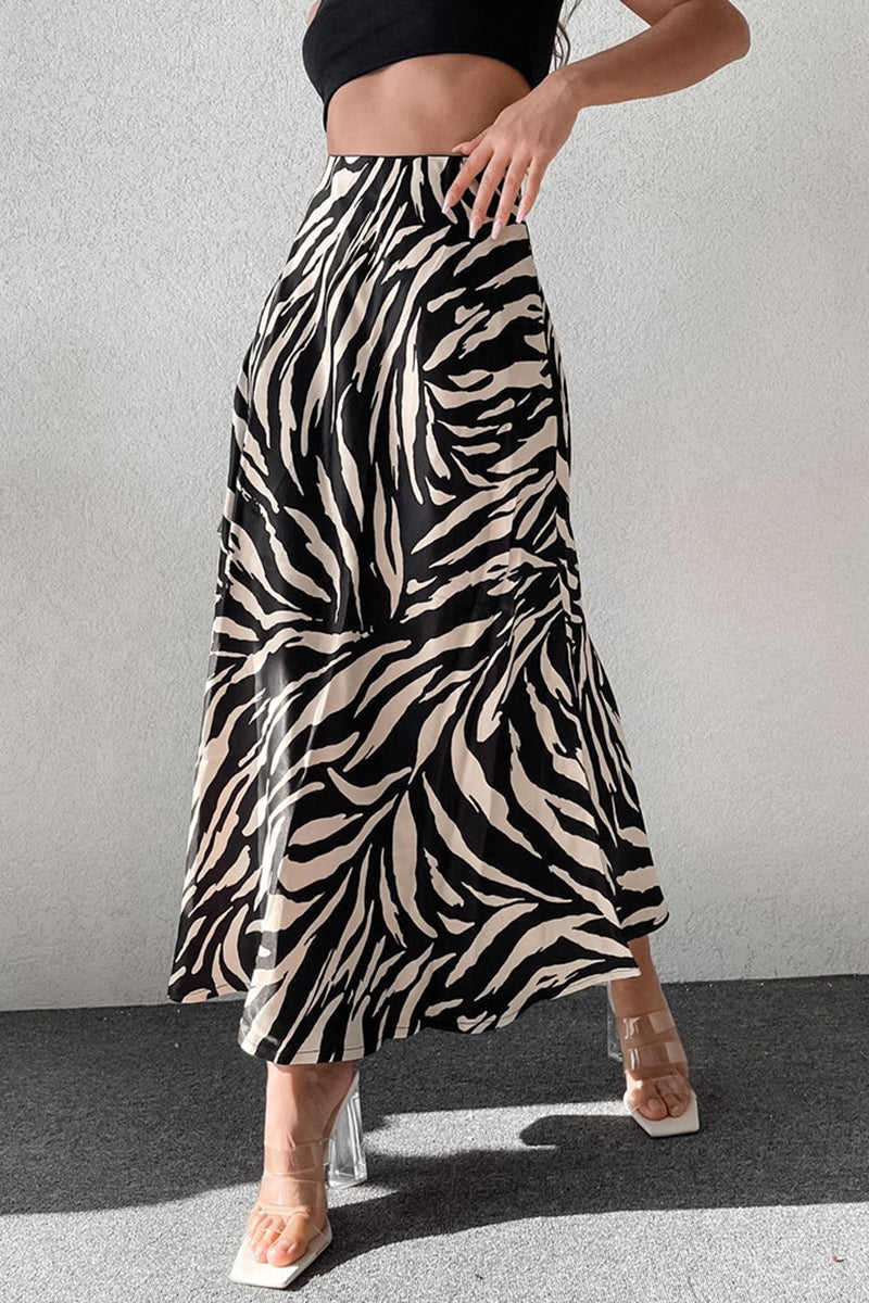 Zebra Print A-Line Maxi Skirt