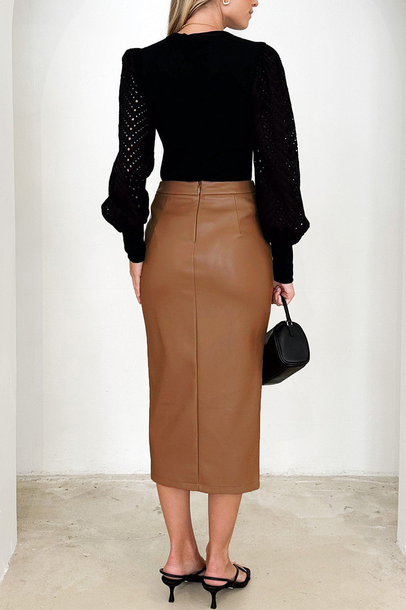 Faux Leather Ruched Pencil Skirt