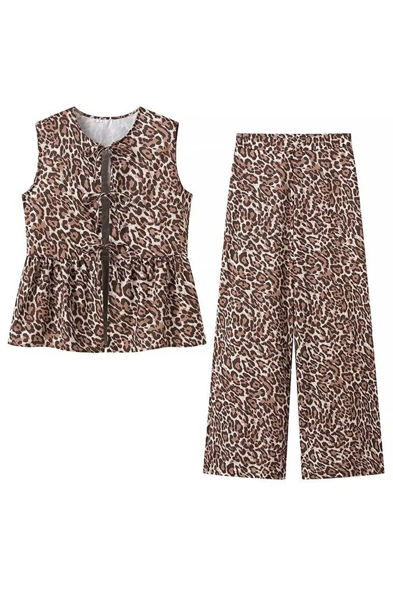 Leopard Sleeveless Vest and Wide-Leg Pants Set