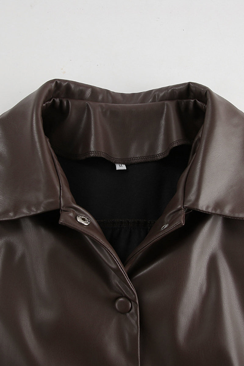 Buttoned Faux Leather Jacket