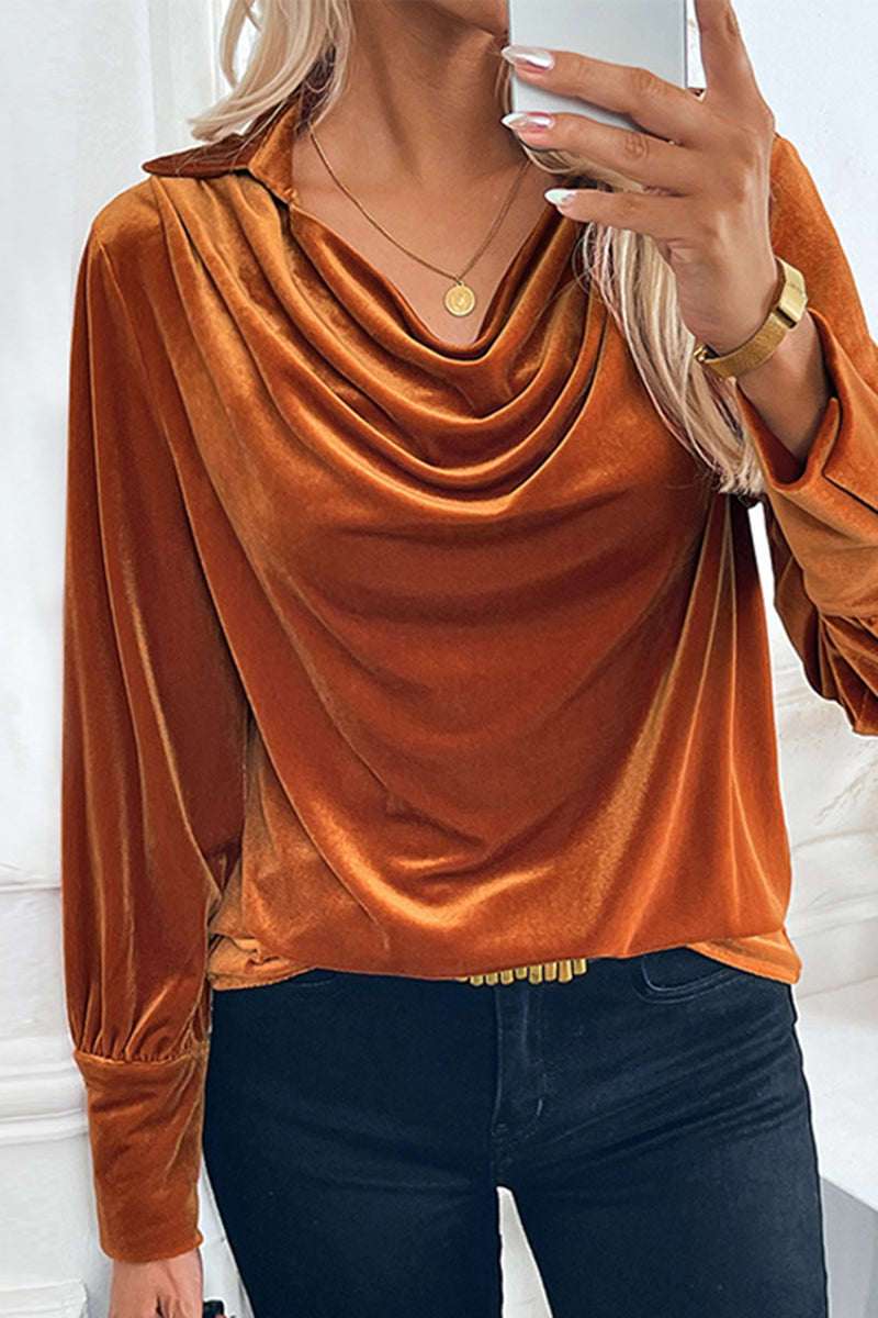 Velvet Draped Long-Sleeve Top