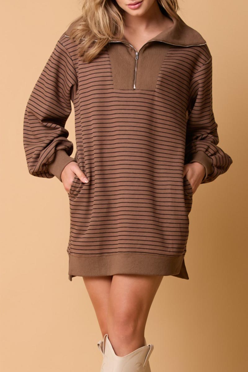 Hooded Striped Pullover Mini Dress