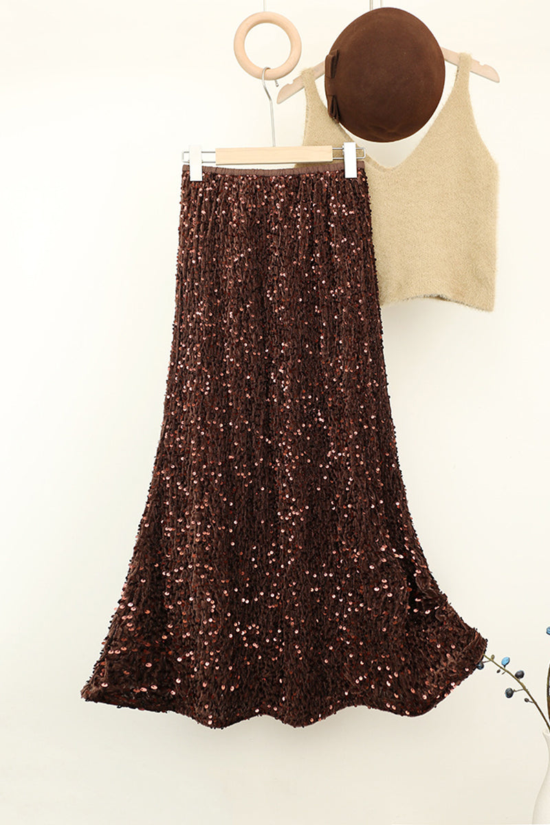 Sequin Embellished Flared Midi Skirt