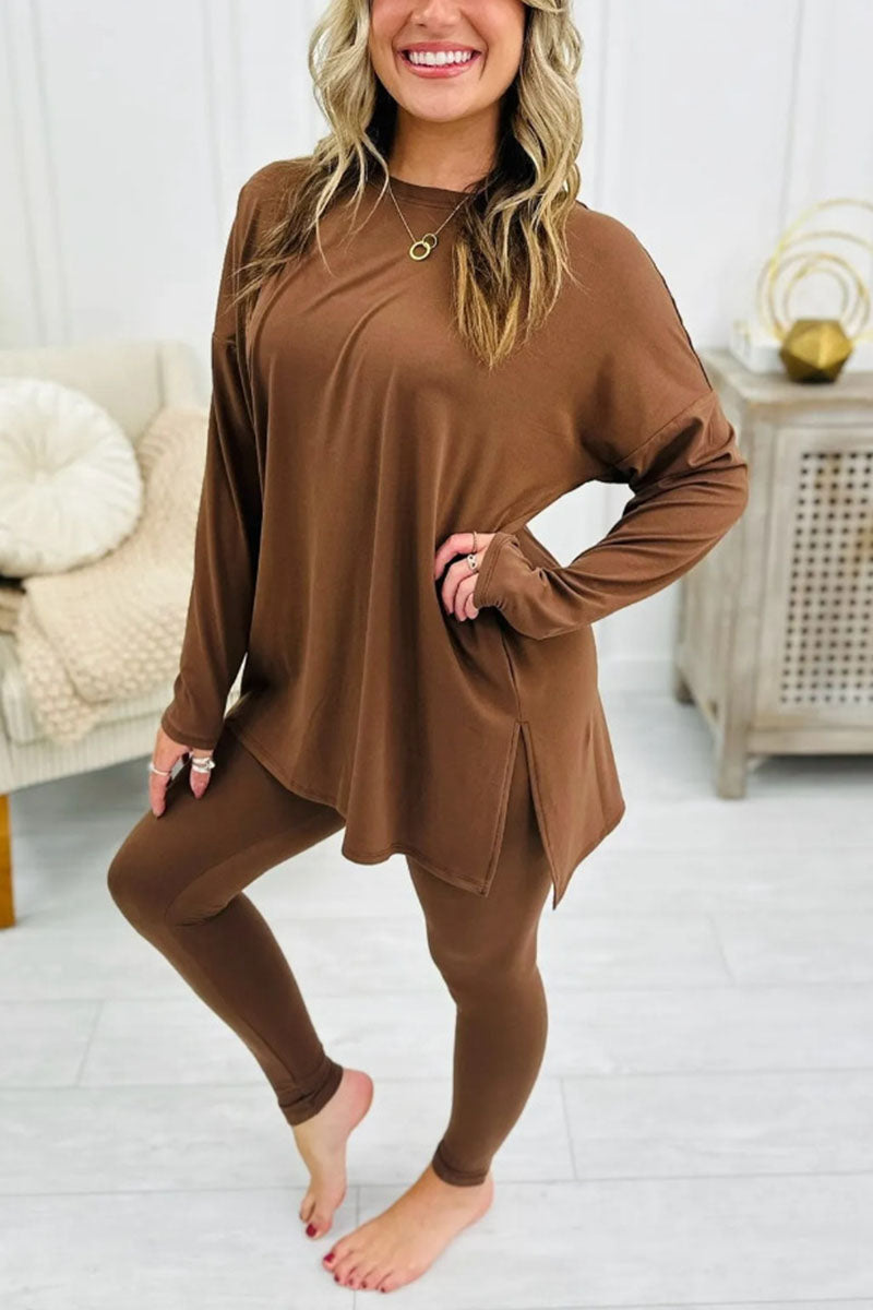 Relaxed Fit Long Sleeve Top with Leggings Set