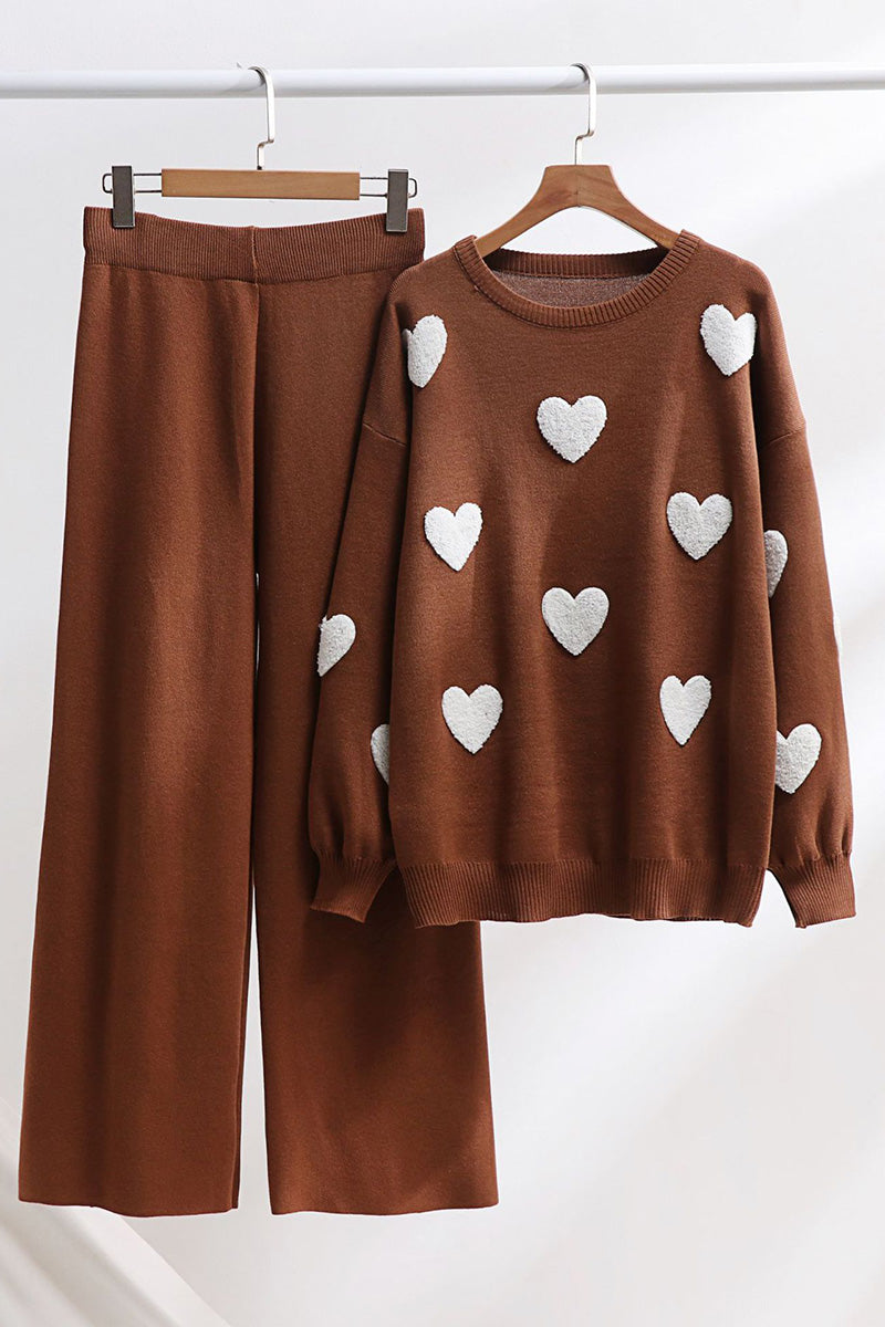 Heart Pattern Sweater and Pants Set