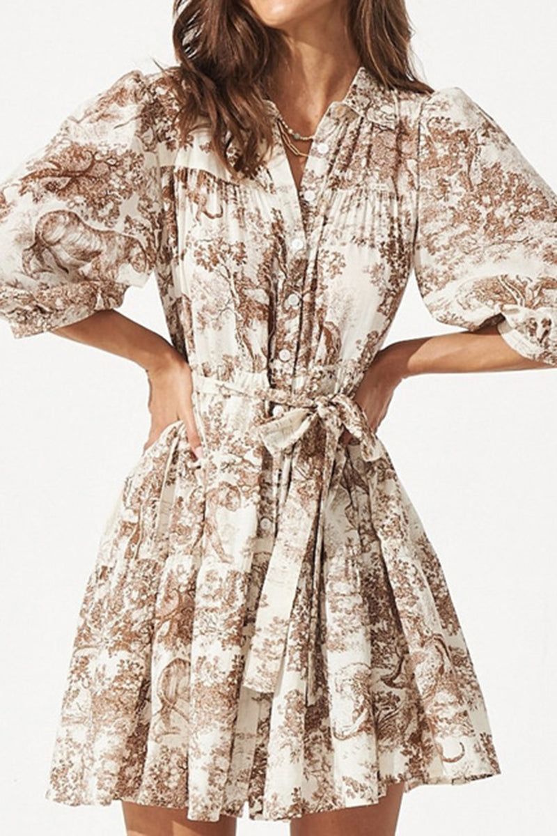 Printed Belted Shirt Dress