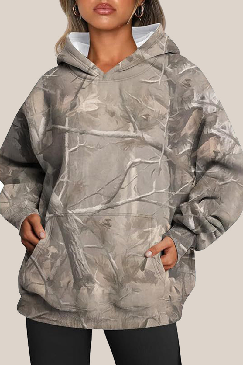 Abstract Print Oversized Hoodie with Front Pocket