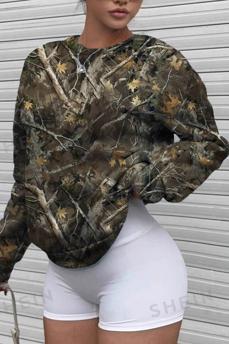 Camo Print Long Sleeve Top