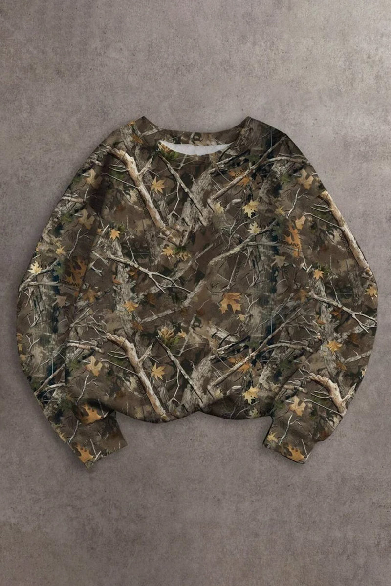 Camo Print Long Sleeve Top