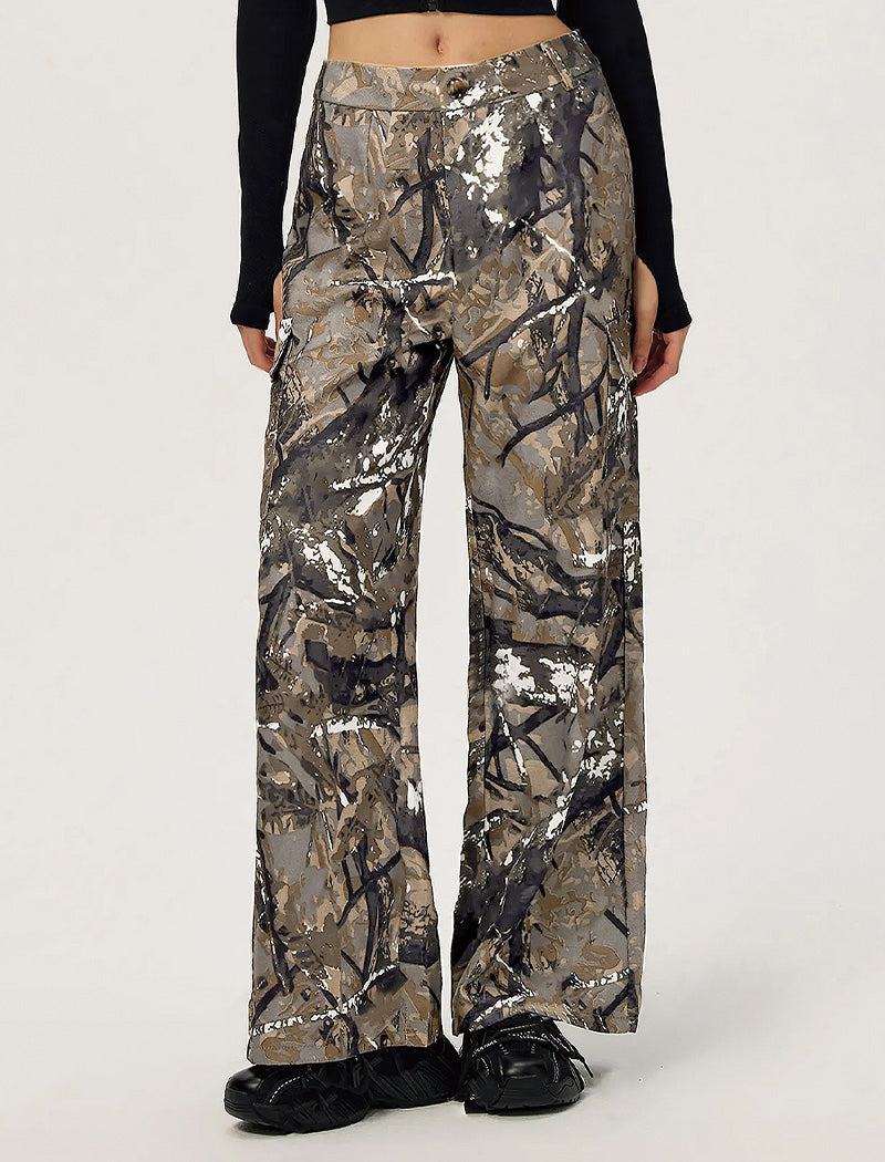 Vintage Camo Wide-Leg Cargo Pants