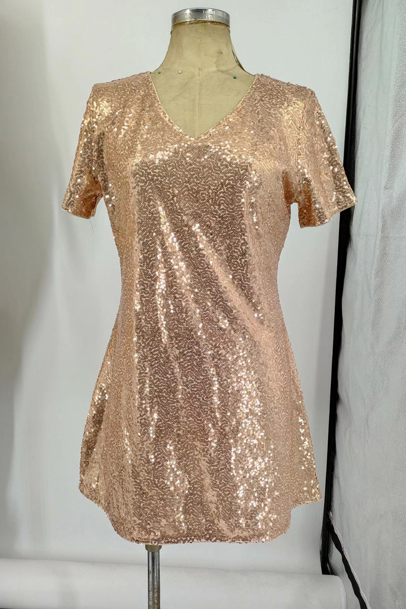 V-Neck Sequin Mini Dress