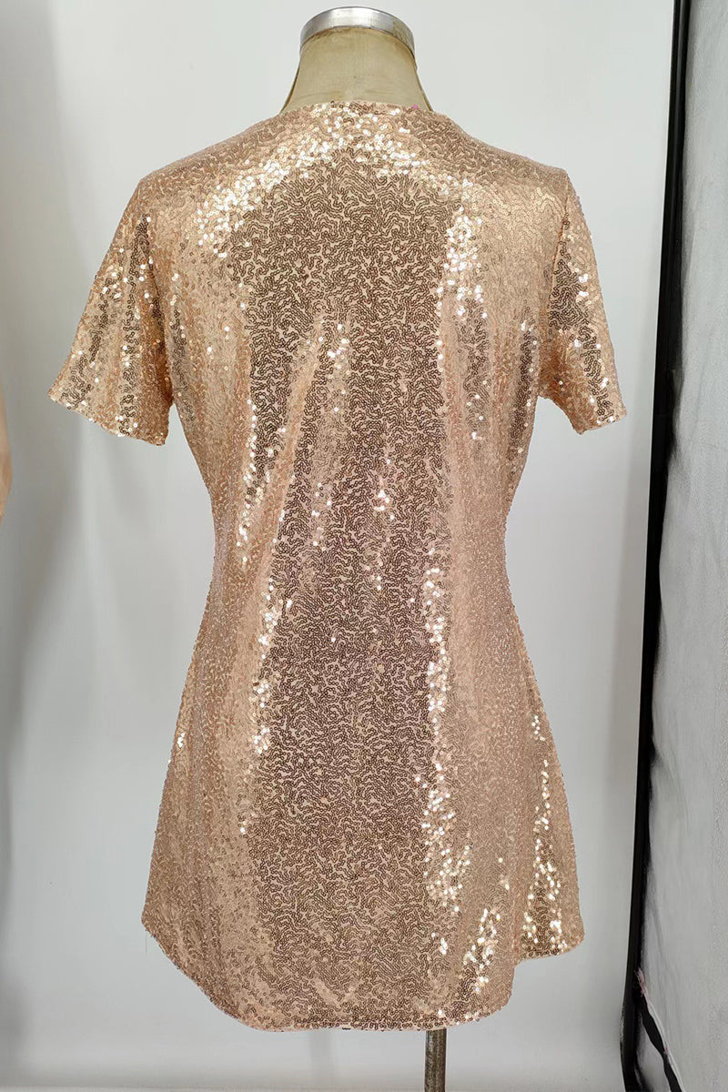 V-Neck Sequin Mini Dress