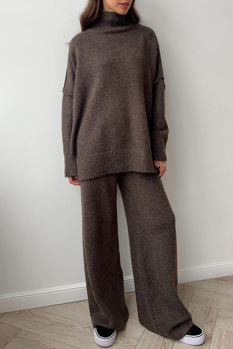 Knit Cozy Top and Wide Leg Pants Set