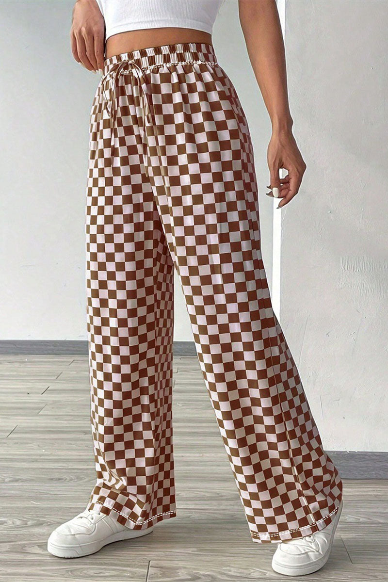 Checkerboard Wide-Leg Pants