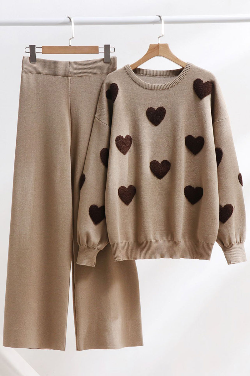 Heart Pattern Sweater and Pants Set