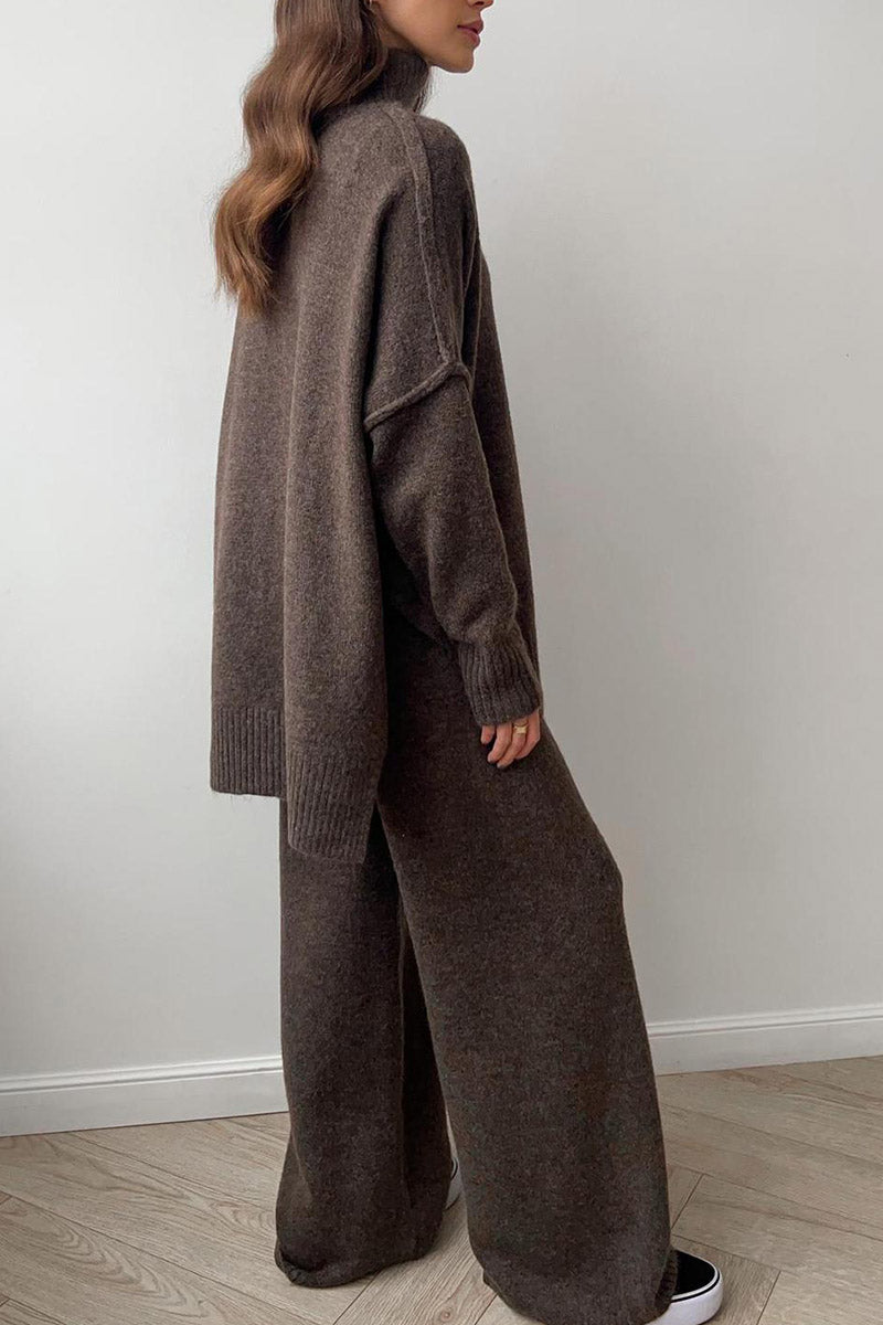 Knit Cozy Top and Wide Leg Pants Set