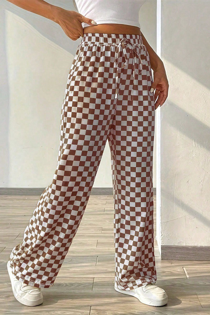 Checkerboard Wide-Leg Pants