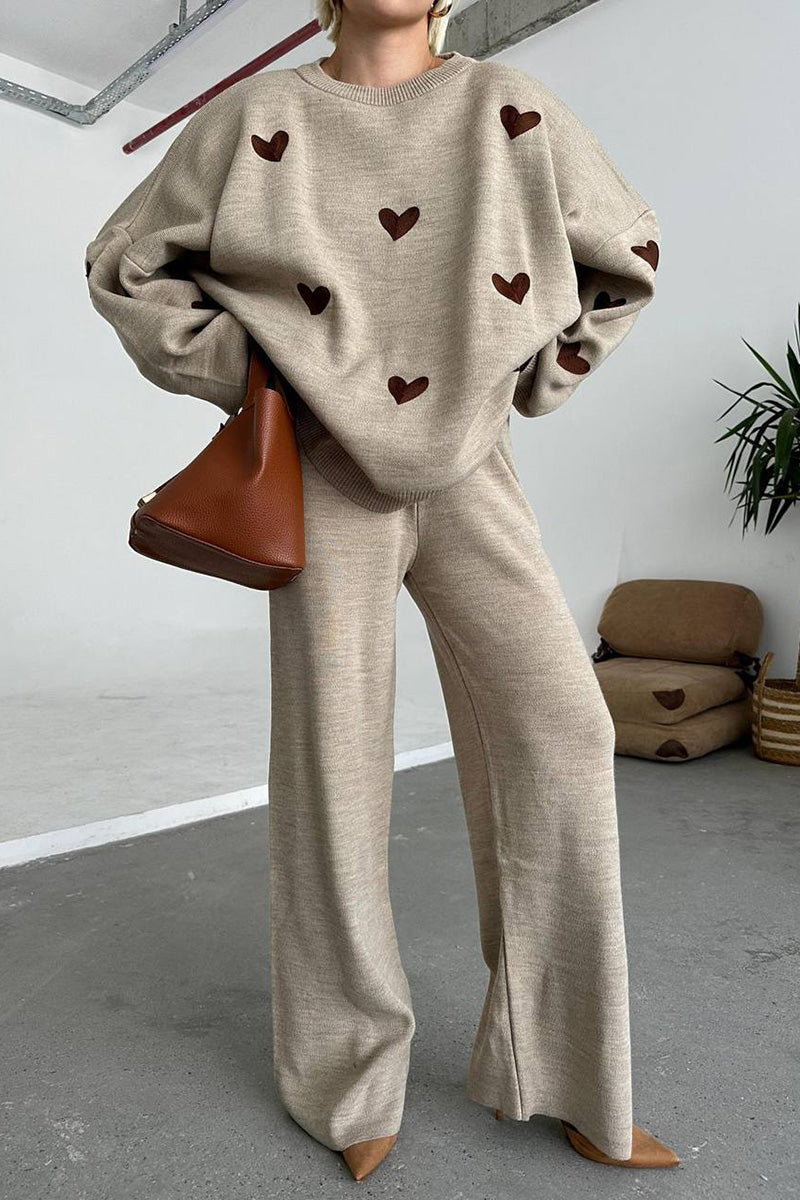 Heart Pattern Sweater and Pants Set