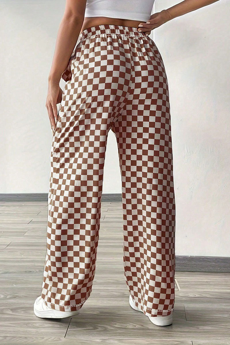 Checkerboard Wide-Leg Pants