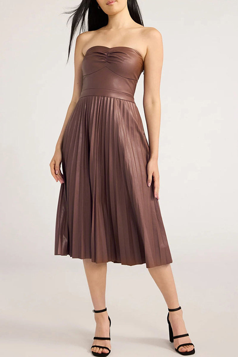 Pleated Strapless Midi Dress