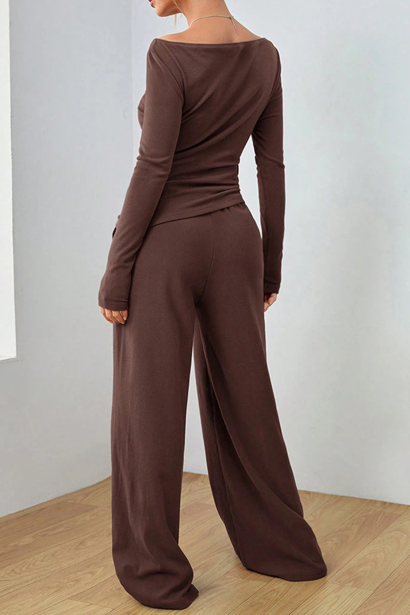 Long Sleeve Top and Wide-Leg Pants Set