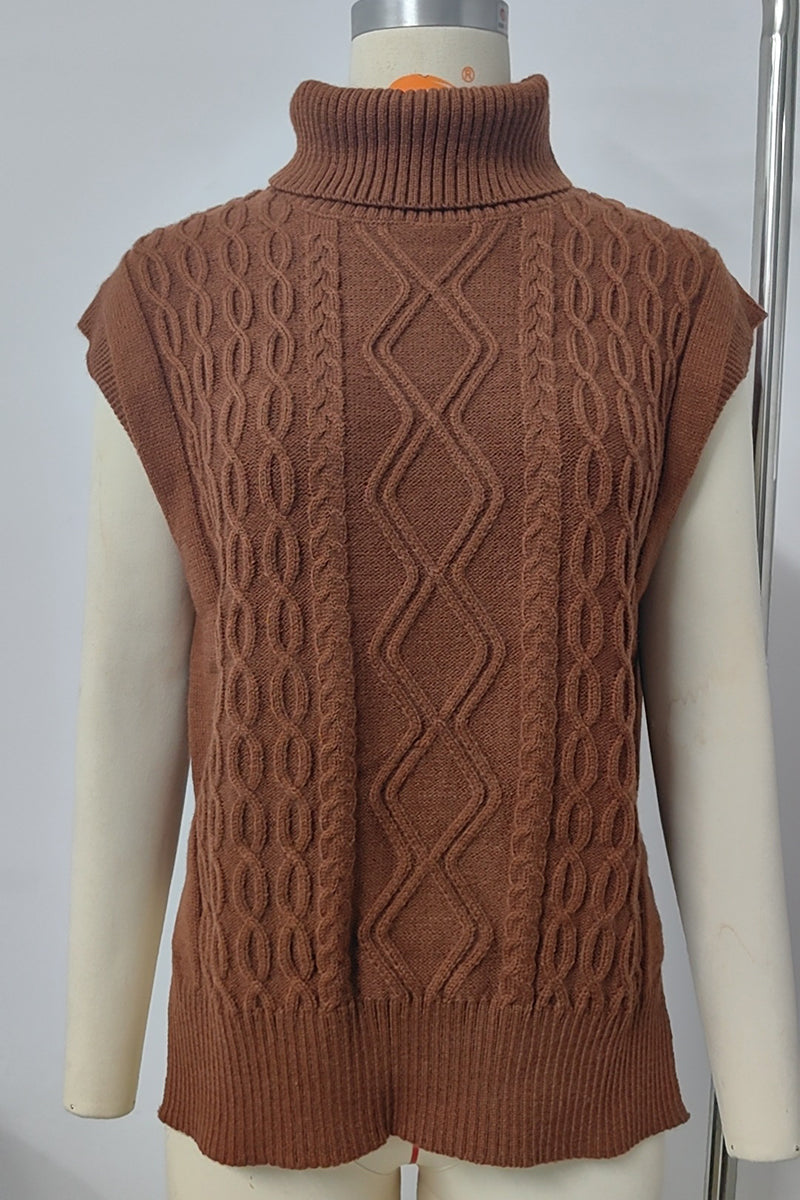 Sleeveless Turtleneck Cable Sweater